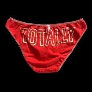 Victorias Secret Pink Cotton Bikini TOTALLY gold foil print on back Panty Red Xs